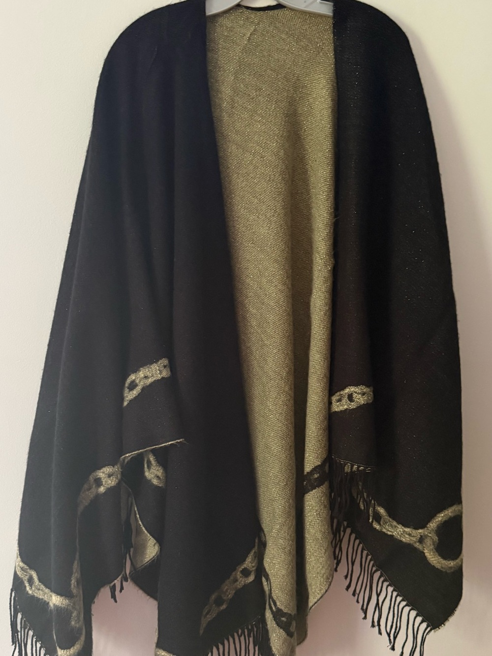 Black & gold Reversible Fringe Shawl Wrap